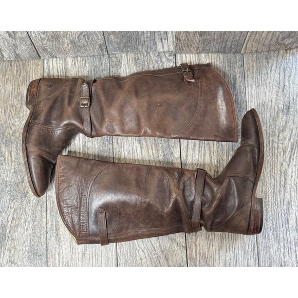 Frye Dorado Tall Riding Boots Women's Size 8 Brown Leather Buckle Knee High Shoe - Picture 6 of 10